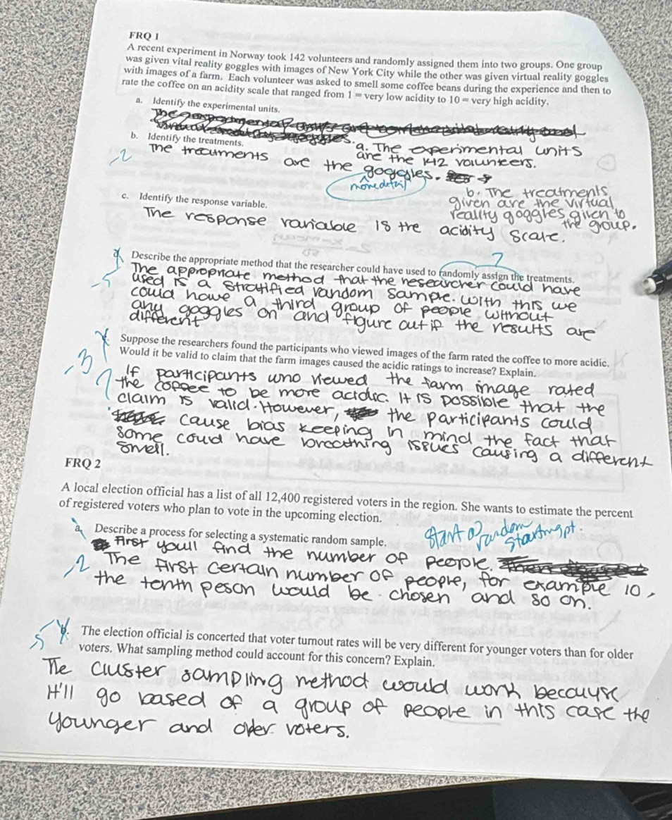 Solved: FRQ 1 A recent experiment in Norway took 142 volunteers and ...