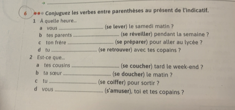 Risolto:6 * * Conjuguez les verbes entre parenthèses au présent de l ...