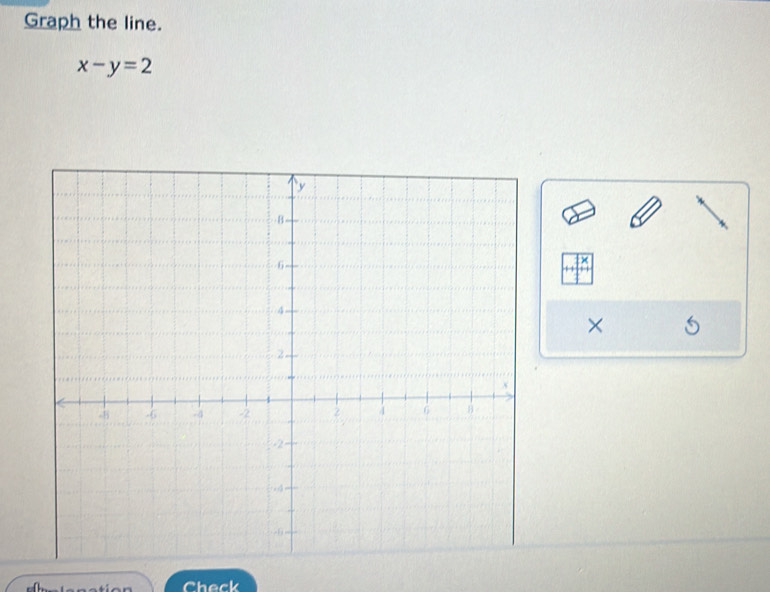 Graph the line.
x-y=2
× 
Check