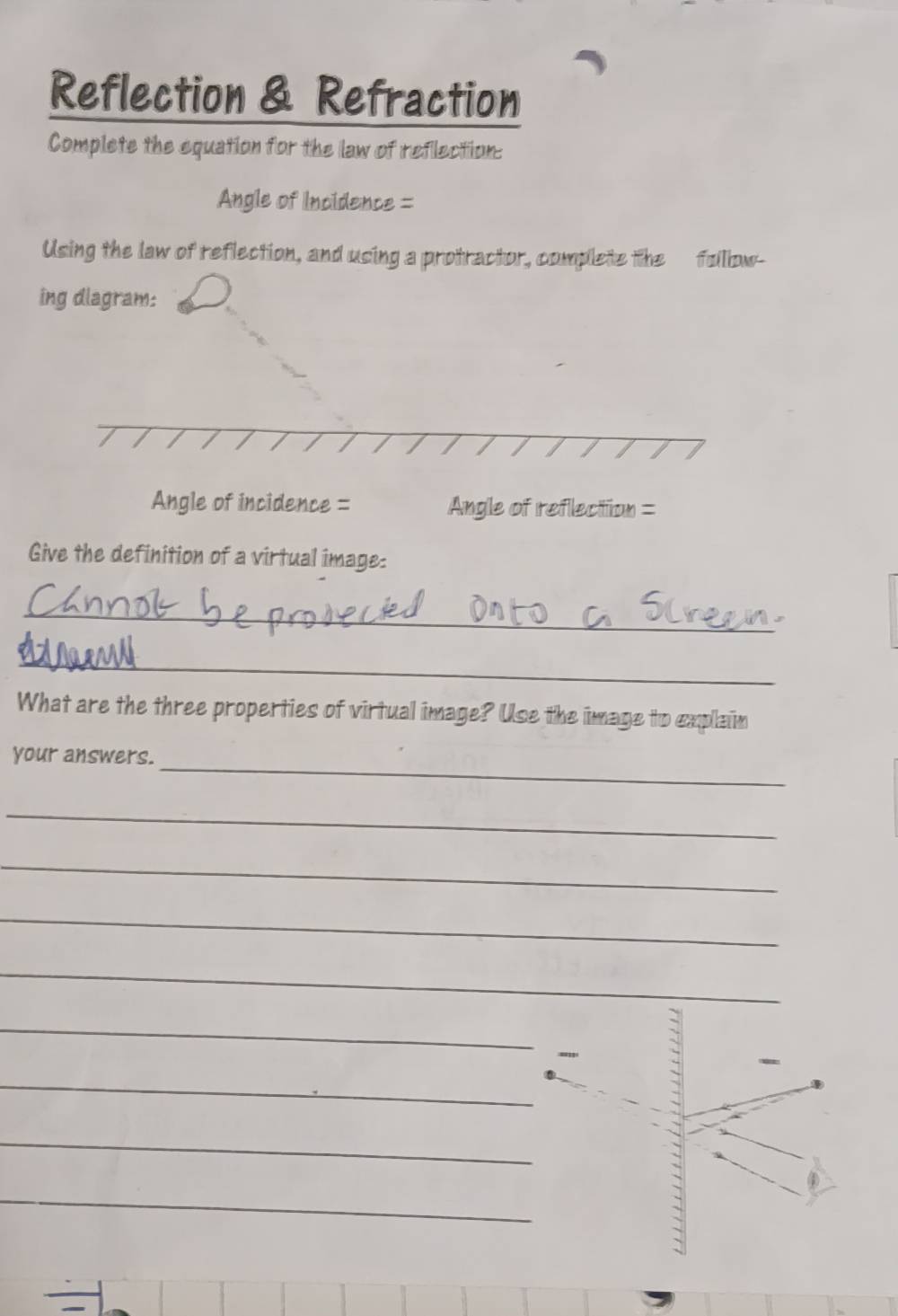 Gelöst:Reflection & Refraction Complete the equation for the law of ...