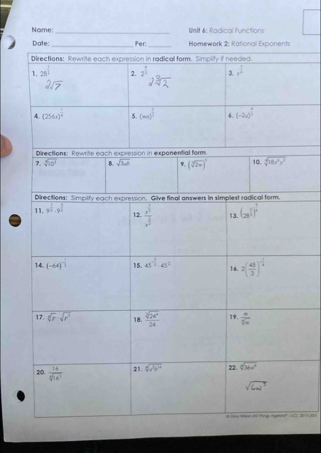 Name: _Unit 6: Radical Functions
2015-202)