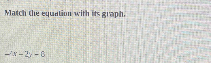 Match the equation with its graph.
-4x-2y=8