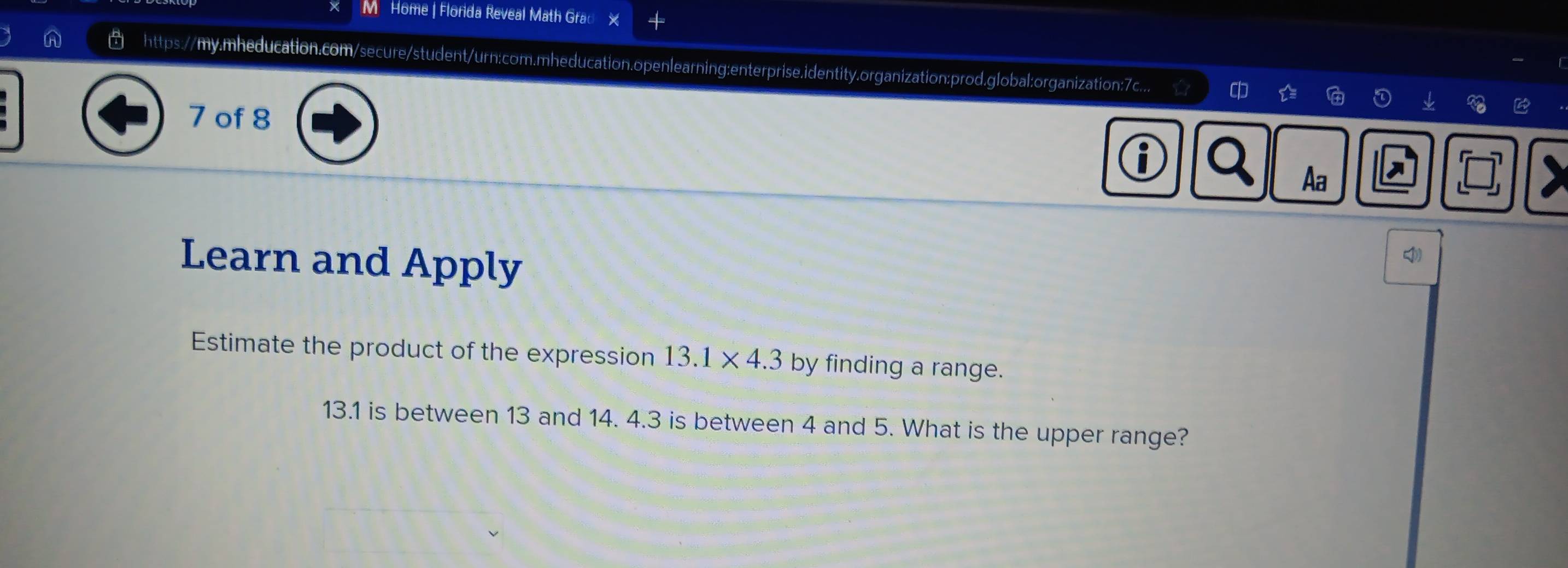 Solved: Home | Florida Reveal Math Grac D https://my.mheducation.com ...