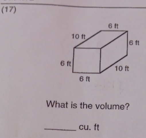 (17) 
What is the volume? 
_cu. ft