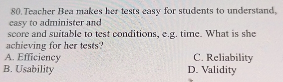 Solved: Teacher Bea makes her tests easy for students to understand ...