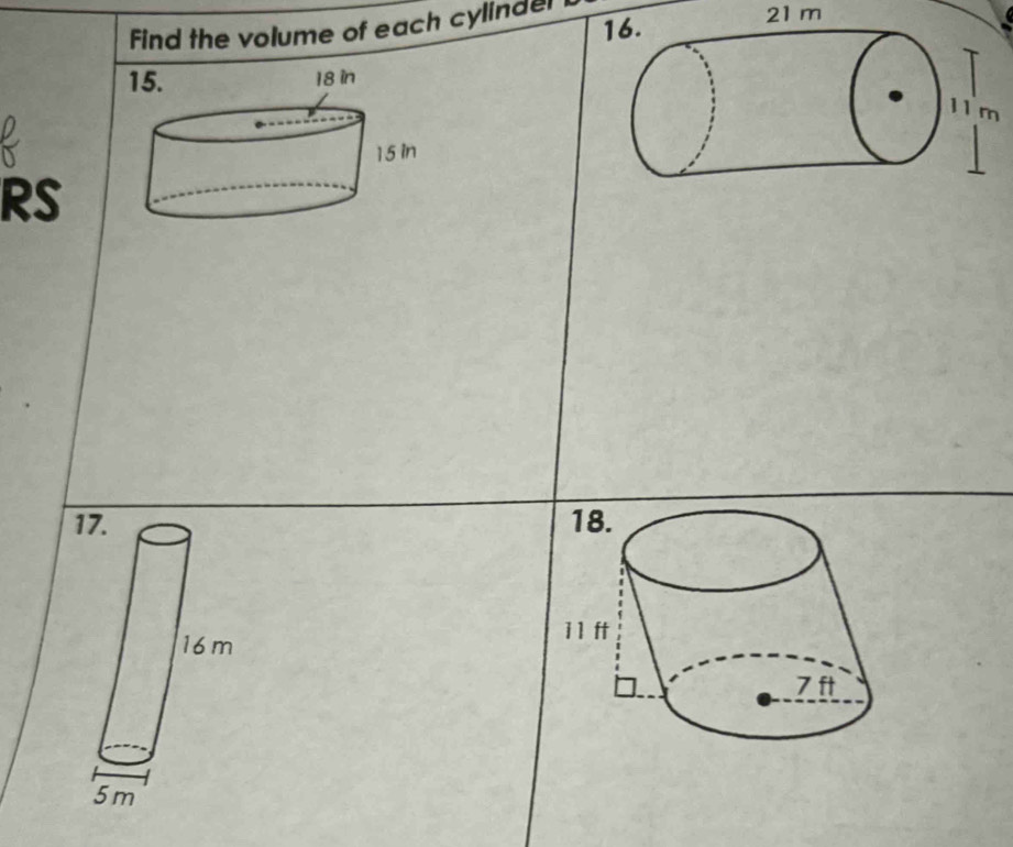 Find the volume of each cylinde 21 m
RS 
1