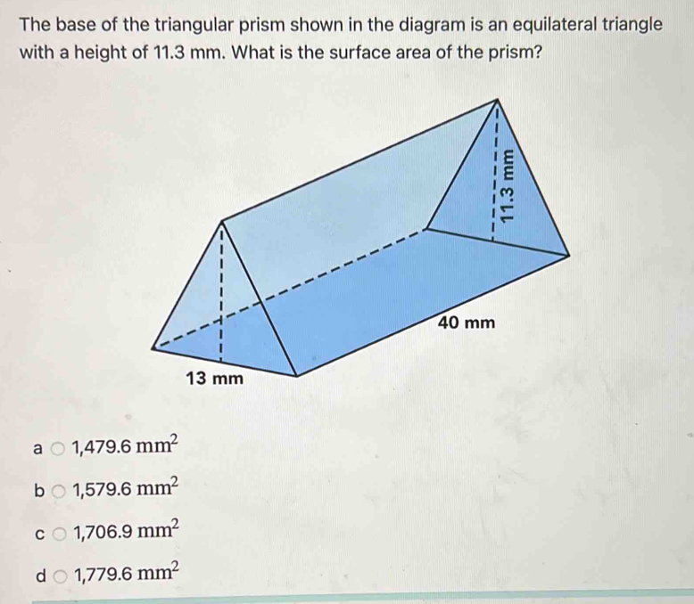 Solved: The base of the triangular prism shown in the diagram is an ...
