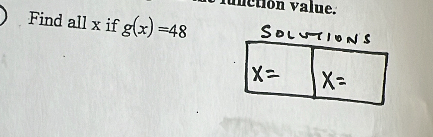 unction val ue. 
Find all x if g(x)=48