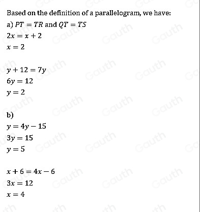 Solved: Use the diagram below to solve for x and y if the figure is a ...