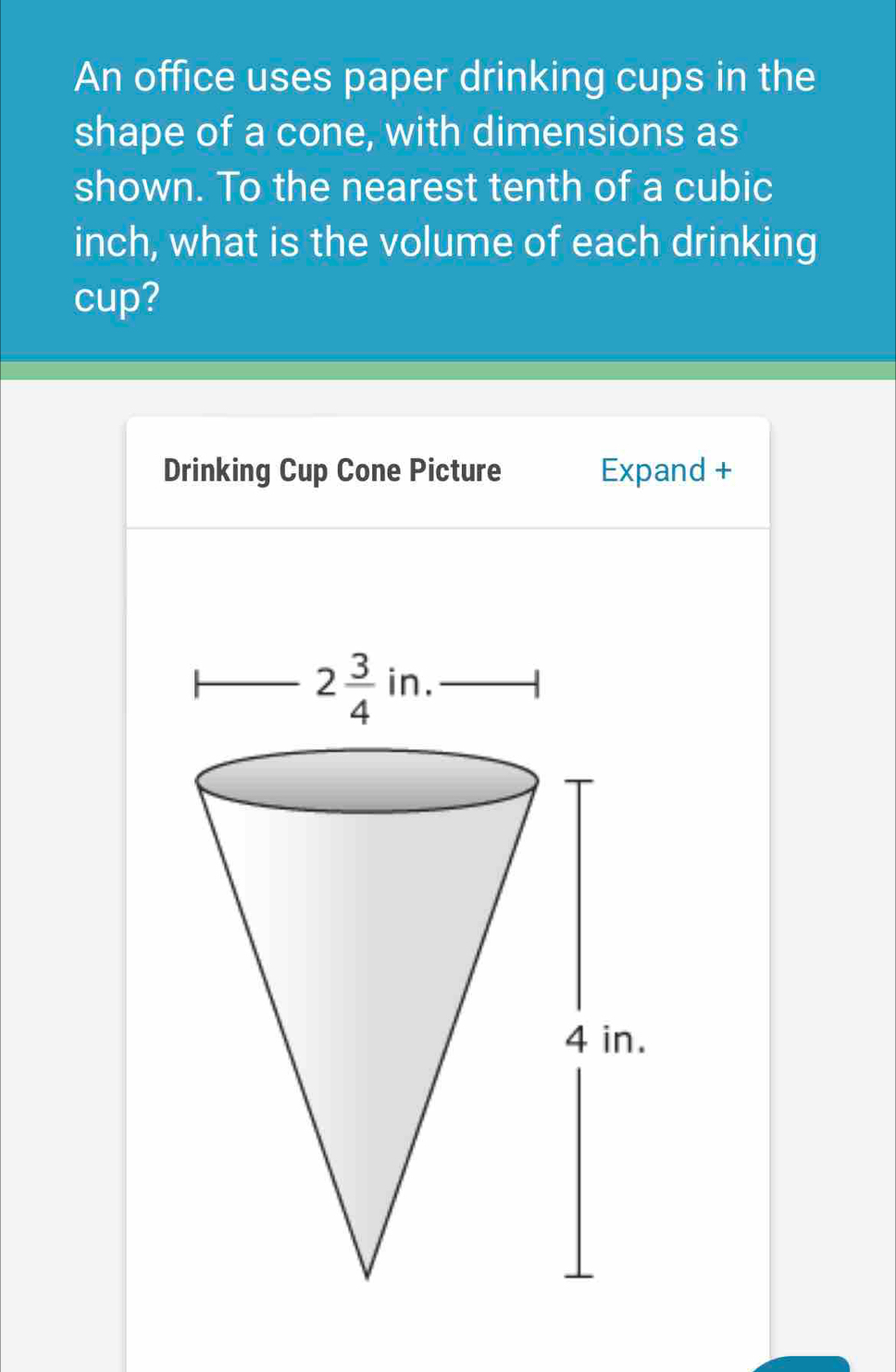 An office uses paper drinking cups in the shape of a cone, with ...