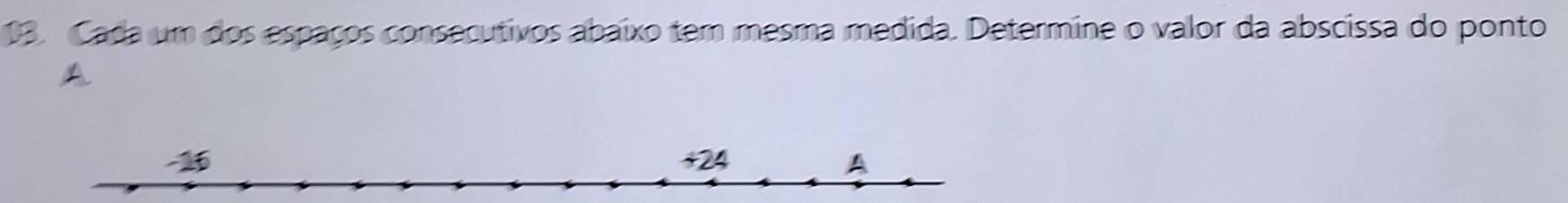 Cada um dos espaços consecutivos abaixo tem mesma medida. Determine o valor da abscissa do ponto 
A