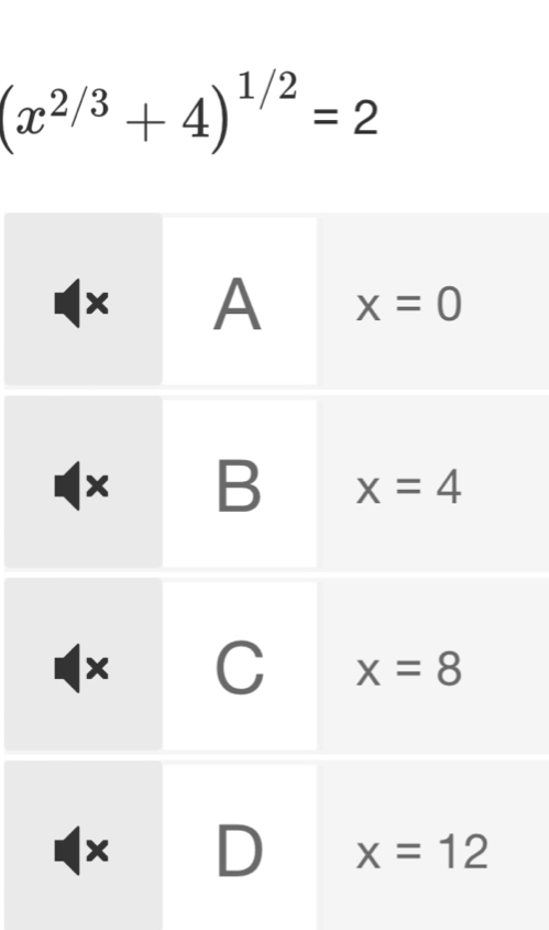 (x^(2/3)+4)^1/2=2