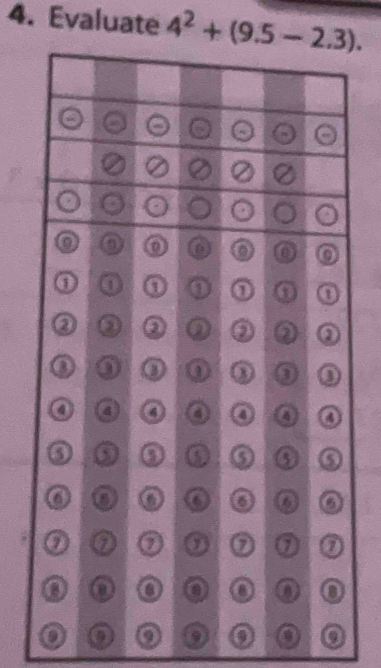 Evaluate 4^2+(9.5-2.3). 
D a 
9 a a a