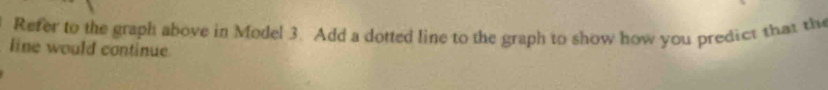 Refer to the graph above in Model 3. Add a dotted line to the graph to show how you predict that the 
line would continue