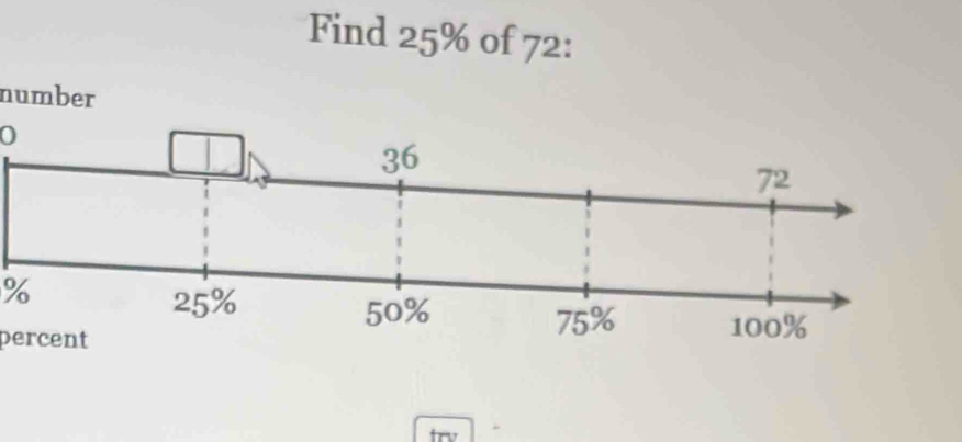 Find 25% of 72 : 
number 
0
%
percent 
frv