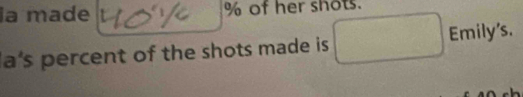 la made % of her shots. 
a's percent of the shots made is Emily's.