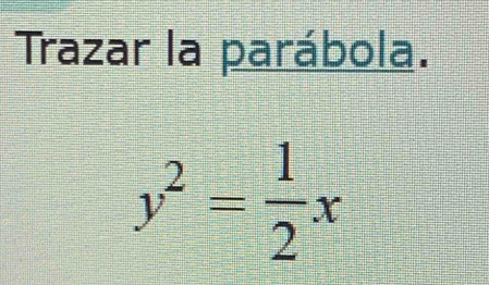 Trazar la parábola.
y^2= 1/2 x