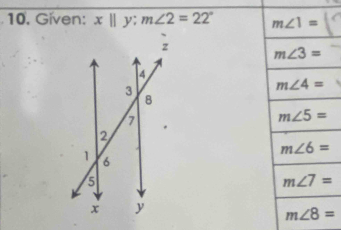 Given: x||y;m∠ 2=22°