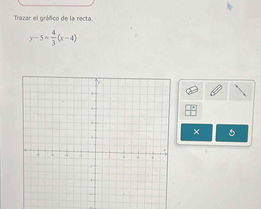 Trazar el gráfico de la recta.
y-5= 4/3 (x-4)
× 
N