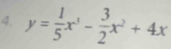 y= 1/5 x^3- 3/2 x^2+4x