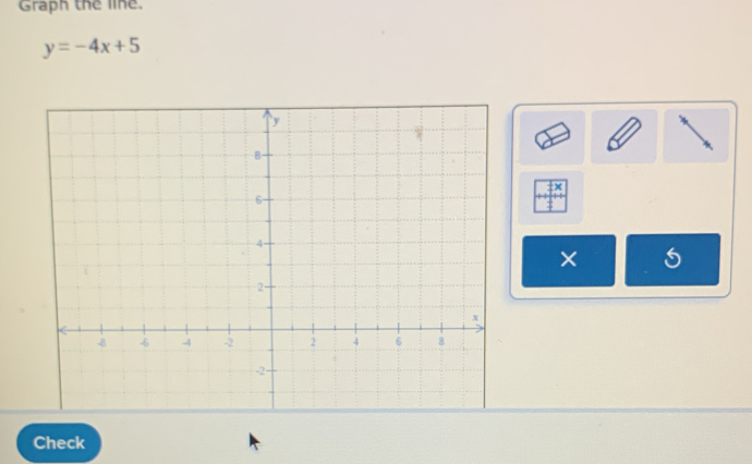 Graph the line.
y=-4x+5
× 
Check