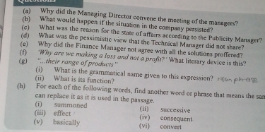 Solved: Why did the Managing Director convene the meeting of the ...