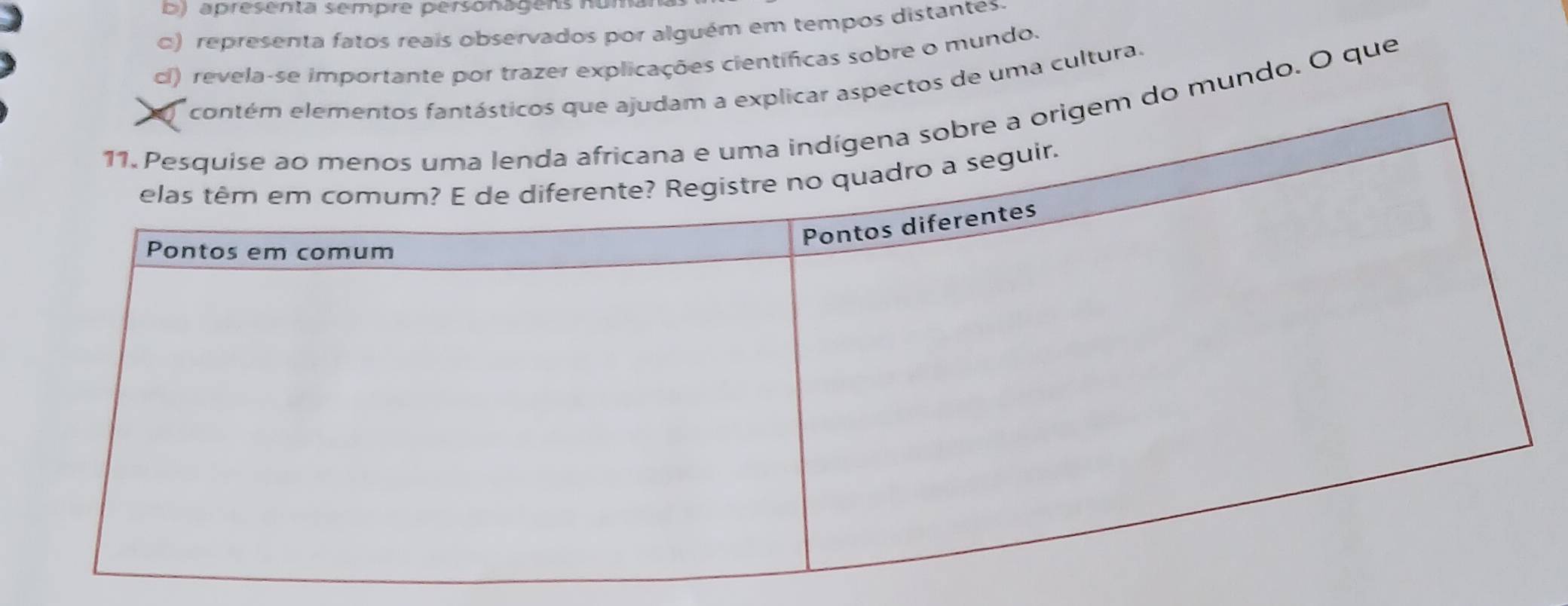 D) apresenta sempre personagens num
c) representa fatos reais observados por alguém em tempos distantes
cl) revela-se importante por trazer explicações científicas sobre o mundo.
ctos de uma cultura.
mundo. O que