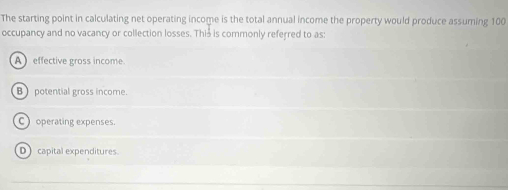 Solved: The starting point in calculating net operating income is the ...