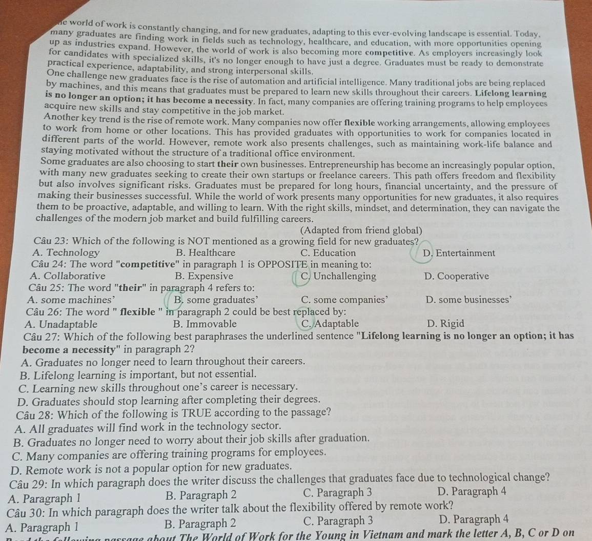 Giải quyết:he world of work is constantly changing, and for new ...