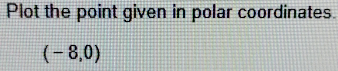 Plot the point given in polar coordinates.
(-8,0)