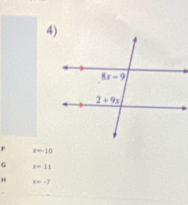 F x=-10
G x=11
H x=-7