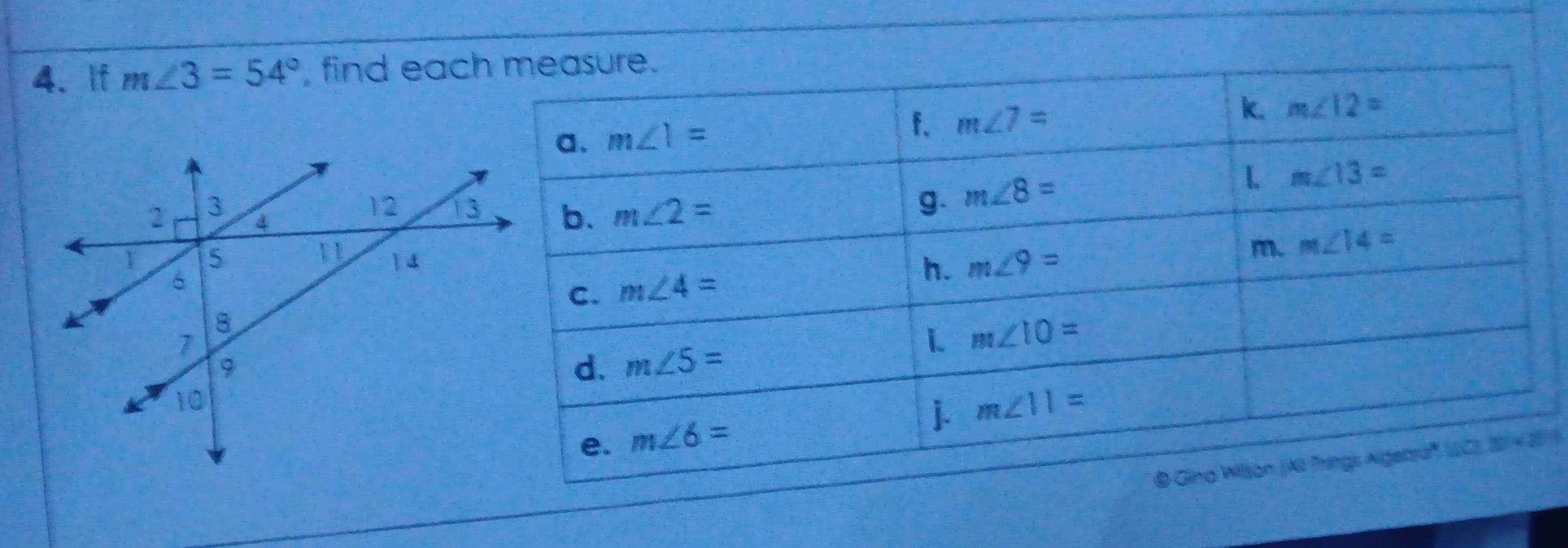 If m∠ 3=54° find eac
)