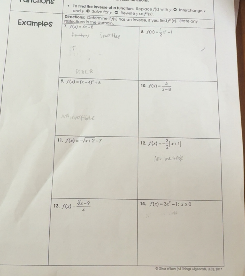 Solved: anctions To find the inverse of a function: Replace f(x) with y ...