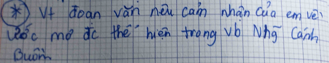 V+doan vàn méu can nhàn càa em vèi 
vǒc me do the hién trong vb Nhg Canh 
Bwor