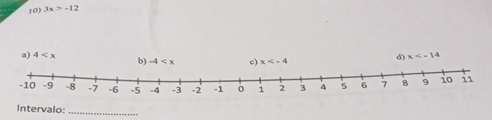 3x>-12
a) 4 x
b) -4 c)
d) x
Intervalo:_