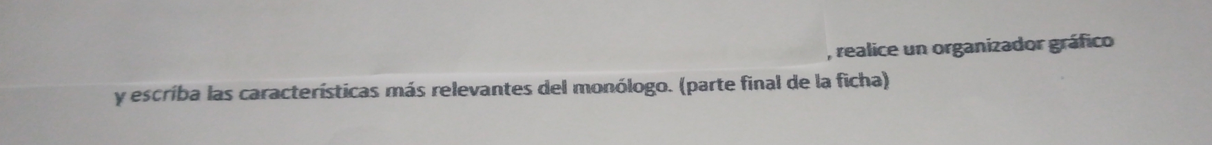 realice un organizador gráfico 
y escriba las características más relevantes del monólogo. (parte final de la ficha)