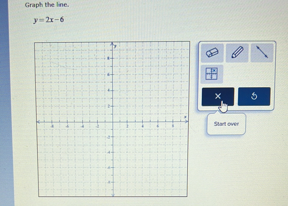 Graph the line.
y=2x-6
× 
Start over