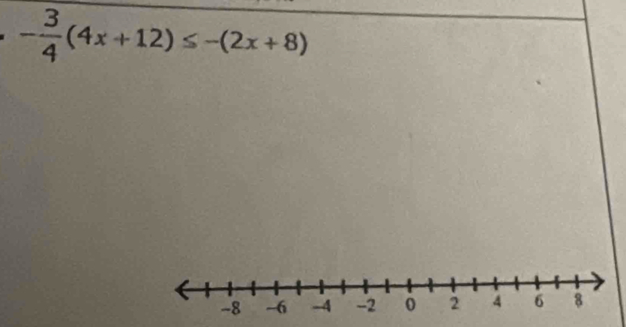 - 3/4 (4x+12)≤ -(2x+8)