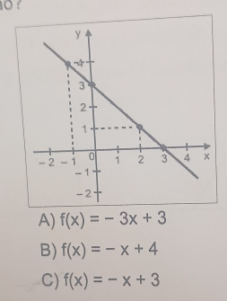 ?
A) f(x)=-3x+3
B) f(x)=-x+4
C) f(x)=-x+3