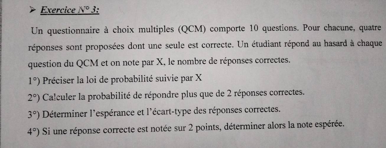 Solved: Exercice N° 3: Un questionnaire à choix multiples (QCM ...