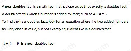 Solved: Vocabulary Which is a near doubles fact? Circle the fact. 4+4=8 ...