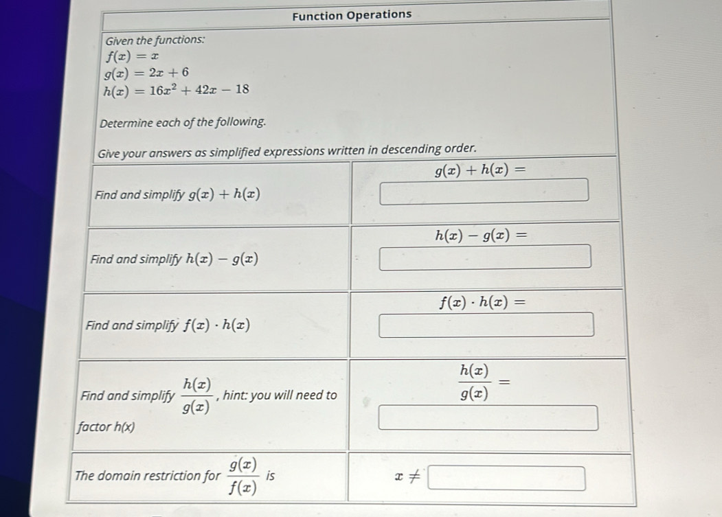 Function Operations