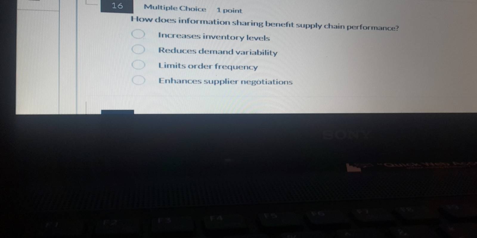 How does information sharing beneft supply chain performance?
Increases inventory levels
Reduces demand variability
Limits order frequency
Enhances supplier negotiations