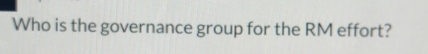 Who is the governance group for the RM effort?