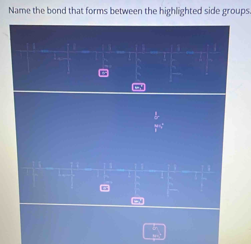 Name the bond that forms between the highlighted side groups. 
0- 
hare 
I 
NH .
100°