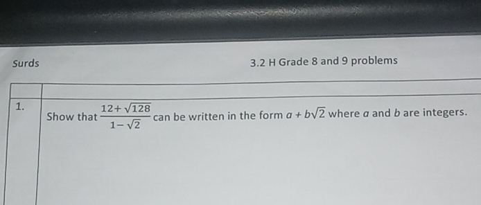 Surds 3.2 H Grade 8 and 9 problems