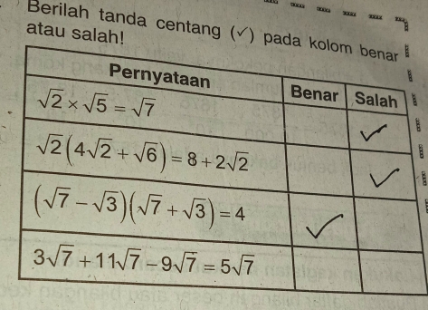 Berilah tanda centang (√) p
atau salah
 
'