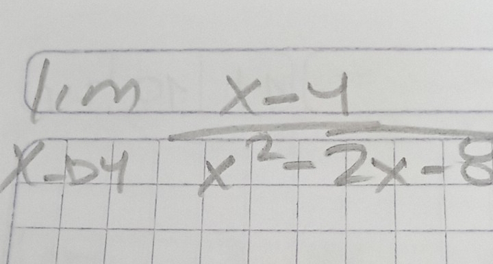 limlimits _xto 4 (x-4)/x^2-2x-8 