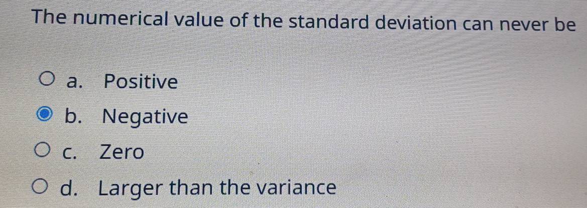 Solved: The numerical value of the standard deviation can never be a ...