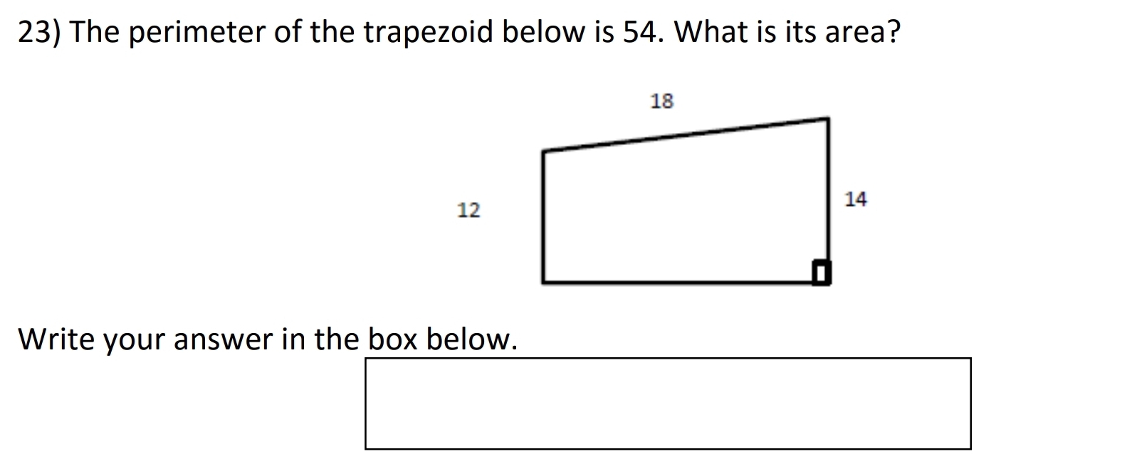 Solved: The perimeter of the trapezoid below is 54. What is its area ...